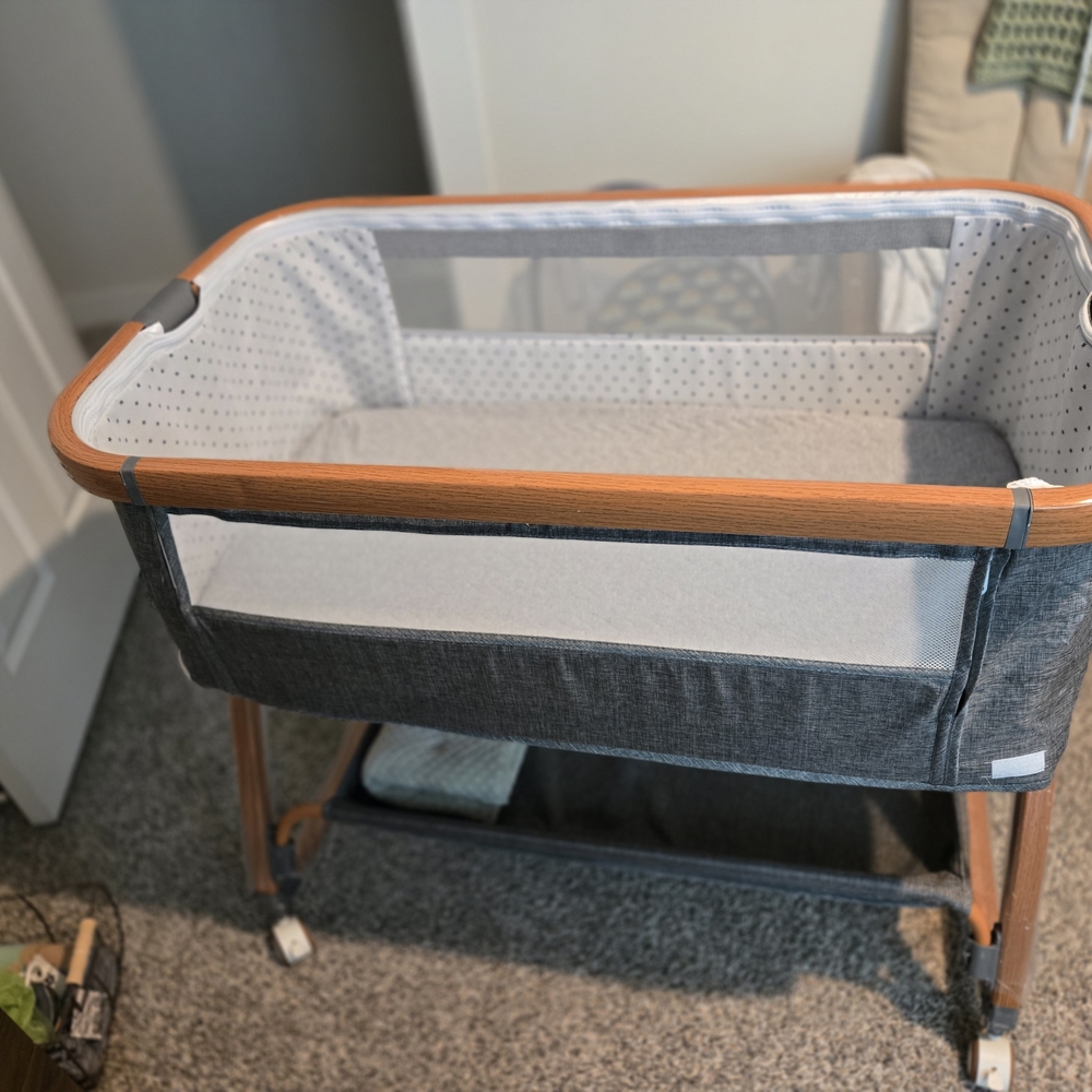 Gray and Wood Baby Bassinet